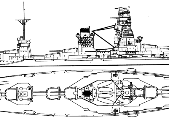 Корабль IJN Hyuga [Battleship] (1932) - чертежи, габариты, рисунки